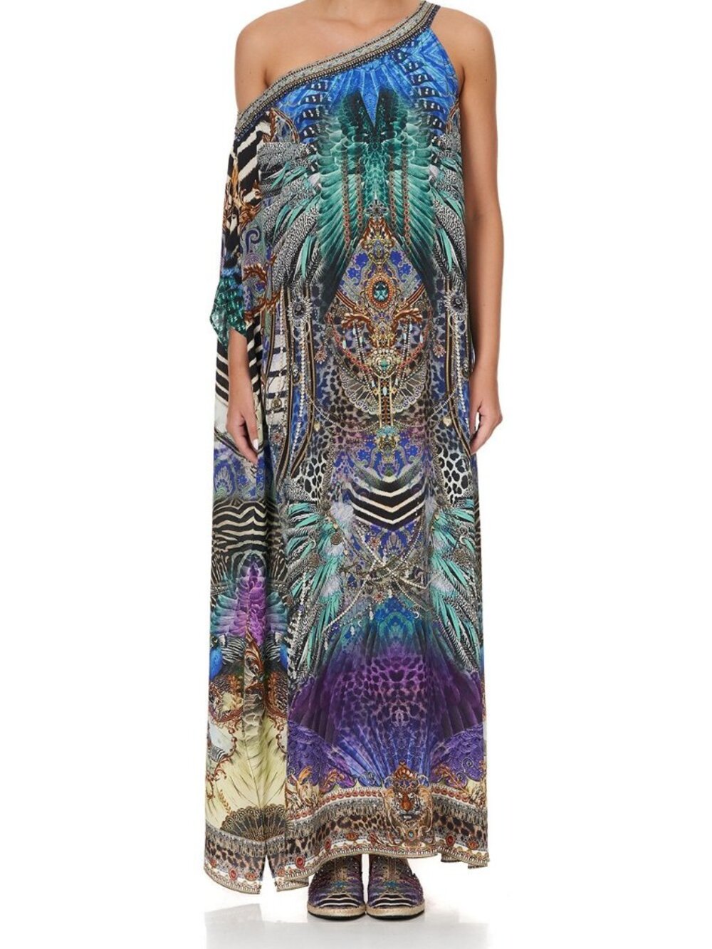 NWOT Camilla One-Shoulder Kaftan Animal Army S/M $649 - Picture 6 of 11
